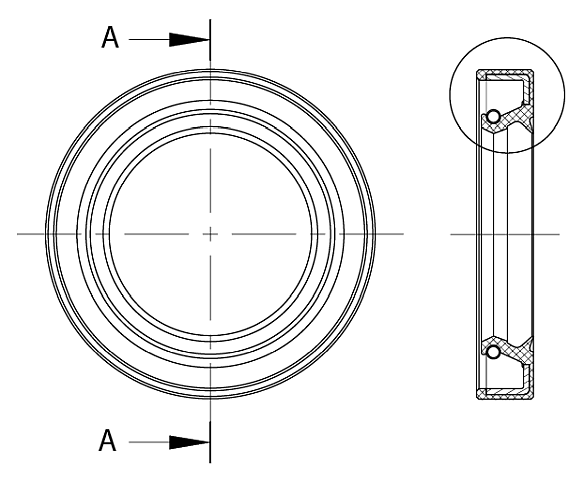 KTT oil seal with rubber housing DIN 3760 A - without dust lip and AS - with dust lip